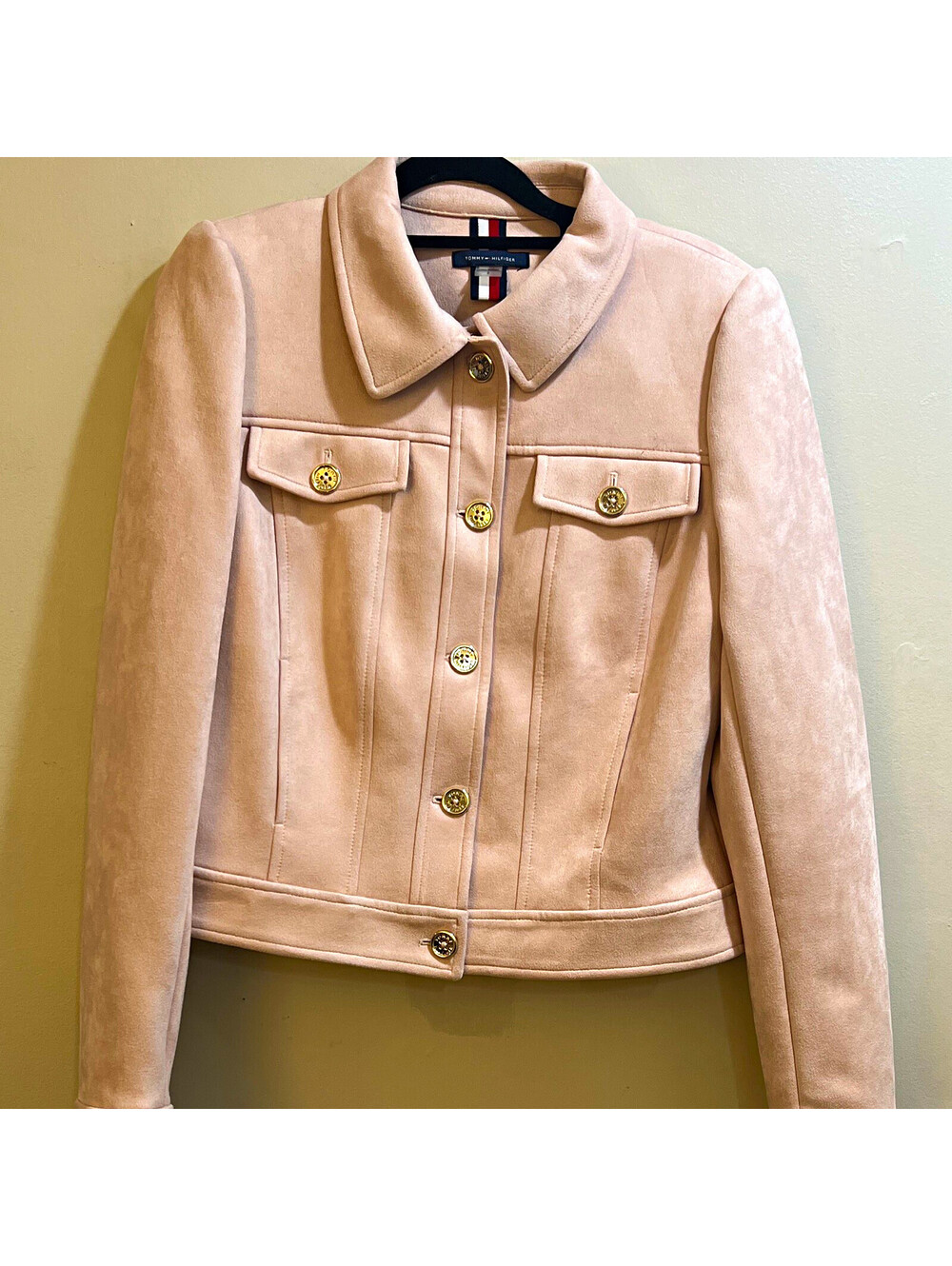 NWOT Tommy Hilfiger Women's Pink Short Jacket 6 Button Front Long Sleeve Pockets